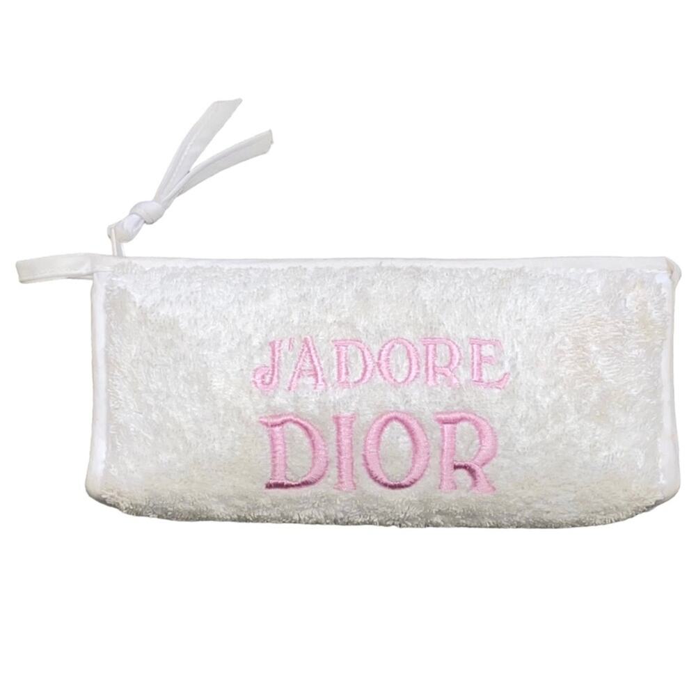 AUTH VTG Christian Dior J’ADORE Pink Logo Terry Cloth Towel Pouch Bag Case